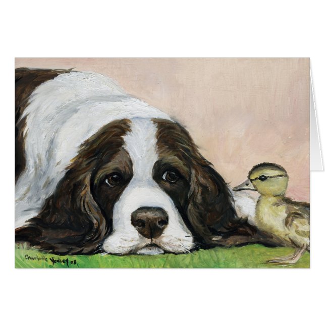 "English Springer Spaniel and Duckling"  Art Card (Front Horizontal)