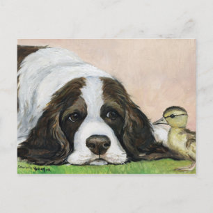 English Springer Spaniel and Duckling Art Postcard