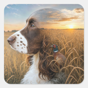 English Springer Spaniel and Pheasant Square Sticker