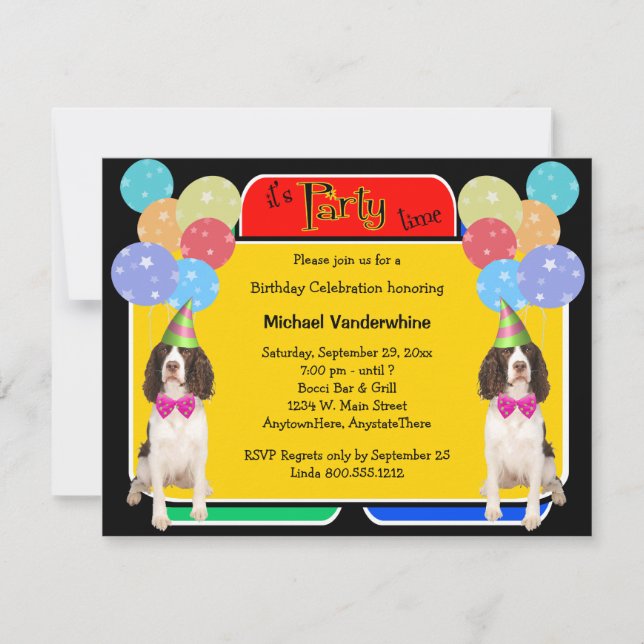 English Springer Spaniel Birthday Barker Invitation (Front)