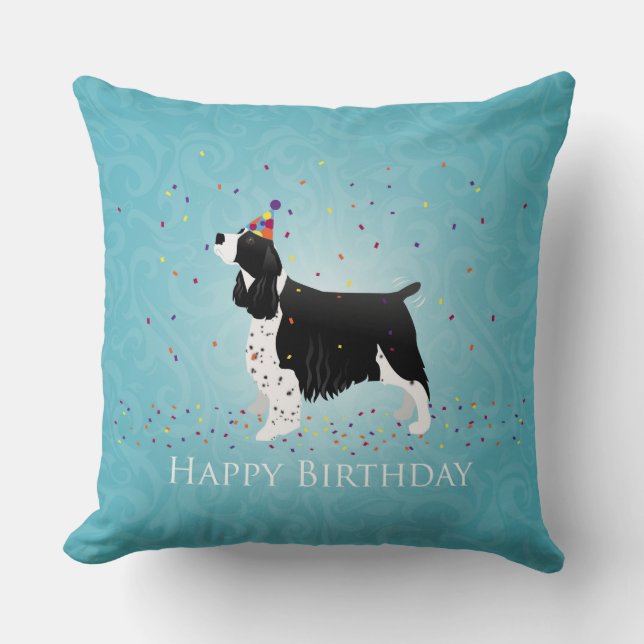 English Springer Spaniel Birthday Design. Cushion (Front)