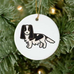 English Springer Spaniel Black ans White Cartoon Ceramic Tree Decoration