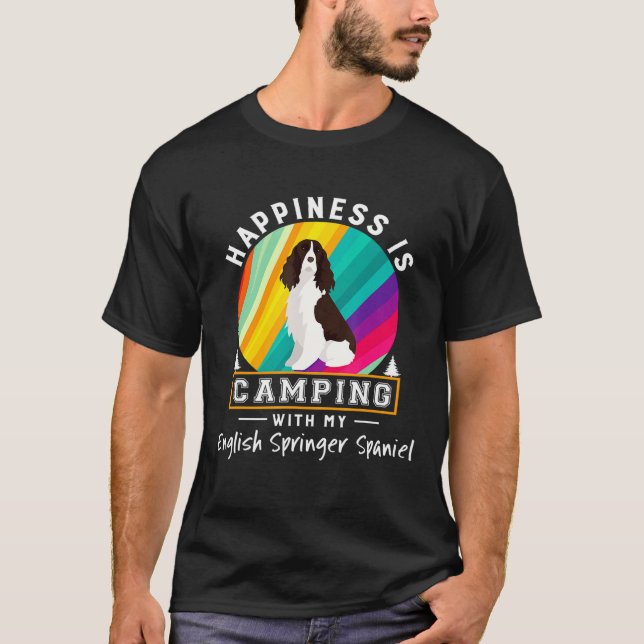English Springer Spaniel Camping Hiking Outdoors E T-Shirt (Front)