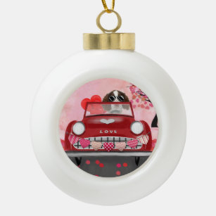 English Springer Spaniel Car Hearts Valentine's  Ceramic Ball Christmas Ornament