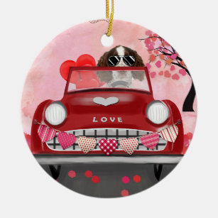 English Springer Spaniel Car Hearts Valentine's  Ceramic Tree Decoration