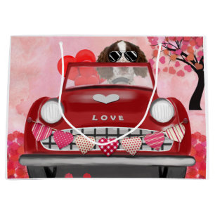 English Springer Spaniel Car Hearts Valentine's Large Gift Bag