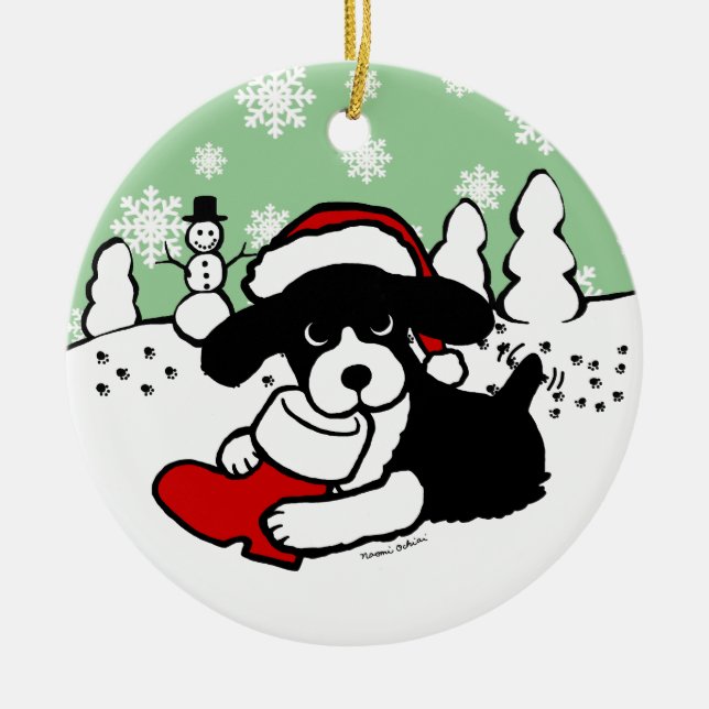 English Springer Spaniel Christmas Cartoon Ceramic Tree Decoration (Front)