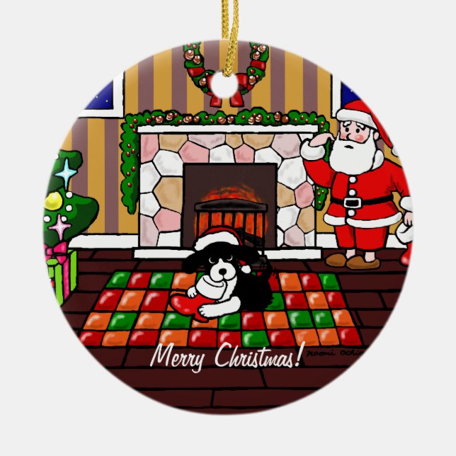 English Springer Spaniel Christmas Cartoon Ceramic Tree Decoration (Front)