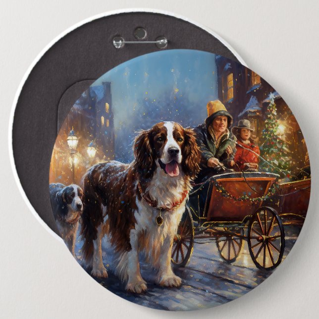 English Springer Spaniel Christmas Festive Season 6 Cm Round Badge (Front & Back)