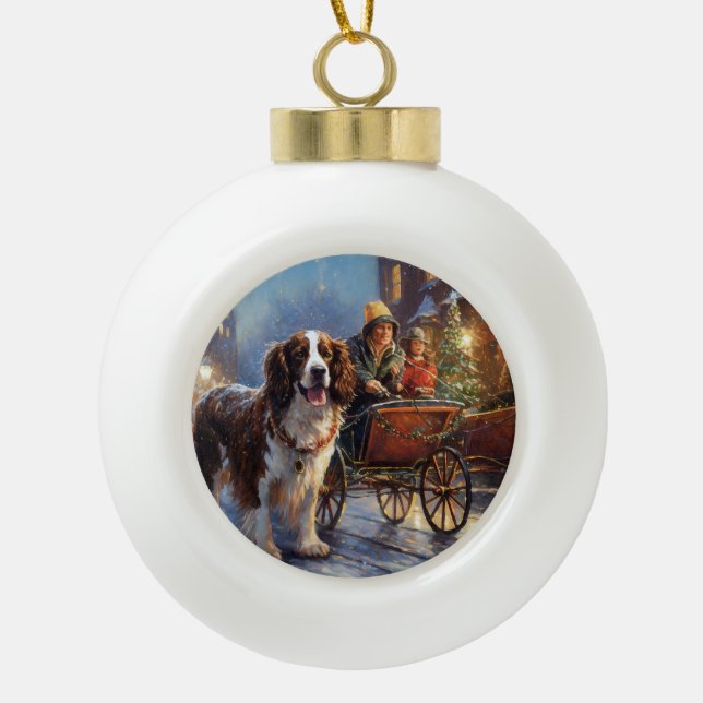 English Springer Spaniel Christmas Festive Season Ceramic Ball Christmas Ornament (Front)