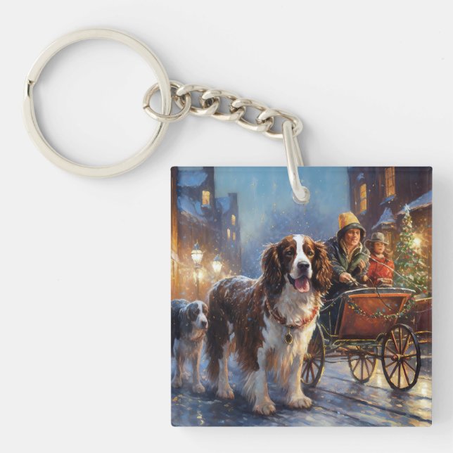 English Springer Spaniel Christmas Festive Season Key Ring (Front)