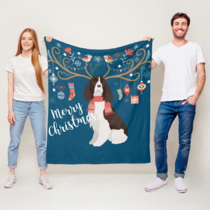 English Springer Spaniel Christmas Reindeer Dog Fleece Blanket