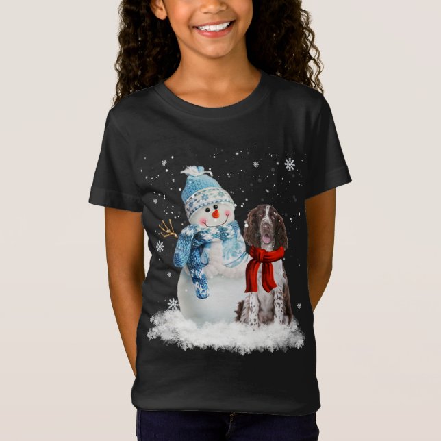 English Springer Spaniel Christmas Snowman Christm T-Shirt (Front)