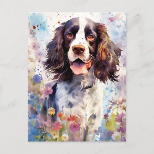 English Springer Spaniel colourful watercolor artw Postcard