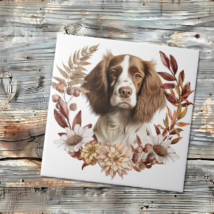 English Springer Spaniel Dog Autumn Wreath Tile