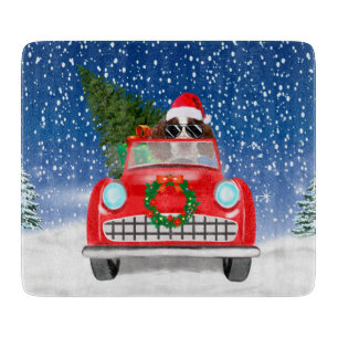 English Springer Spaniel Dog Car In Snow Christmas Cutting Board