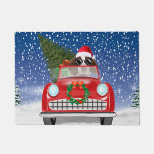 English Springer Spaniel Dog Car In Snow Christmas Doormat