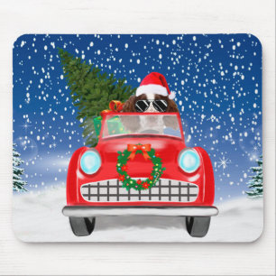 English Springer Spaniel Dog Car In Snow Christmas Mouse Pad