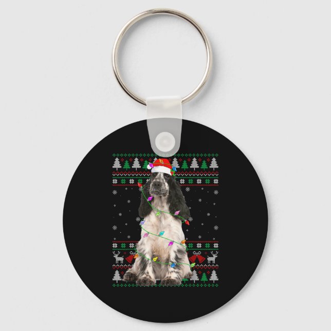 English Springer Spaniel Dog Christmas Ugly Sweate Key Ring (Front)