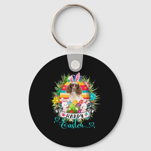 English Springer Spaniel Dog In Easter Eggs Sket _ Key Ring (Front)