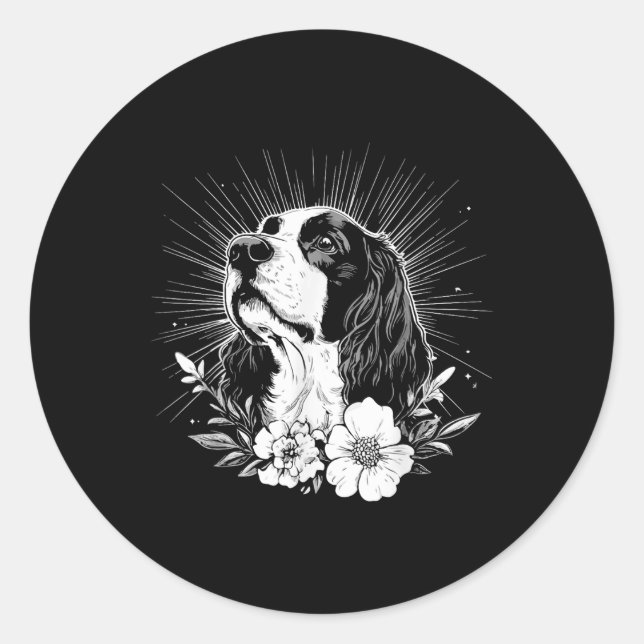 English Springer Spaniel Dog Lover Retro Style Tat Classic Round Sticker (Front)