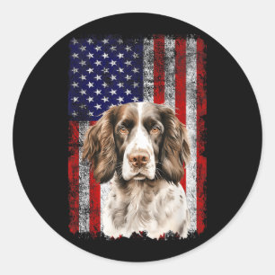 English Springer Spaniel Dog Lover US Flag 4th of Classic Round Sticker