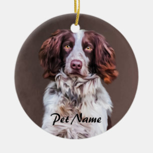 English Springer Spaniel Dog Oil Painting Portrait Ceramic Tree Decoration