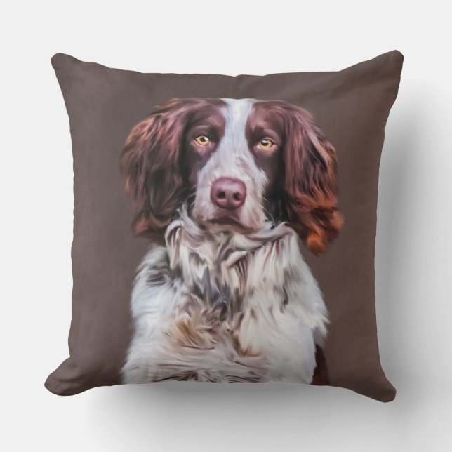 English Springer Spaniel Dog Oil Painting Portrait Cushion (Front)