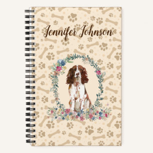 English Springer Spaniel Dog Paw Print & Floral Notebook