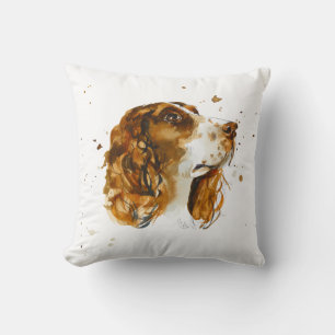 English Springer Spaniel Dog Puppy Watercolor Cushion