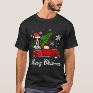 English Springer Spaniel Dog Riding Red Truck Chri T-Shirt