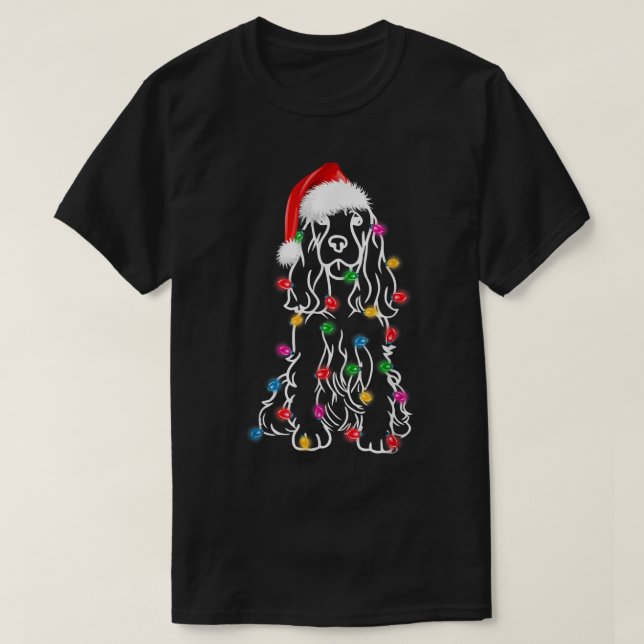 English Springer Spaniel Dog Tree Christmas Lights T-Shirt (Design Front)