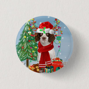 English Springer Spaniel dog with Christmas gifts 3 Cm Round Badge