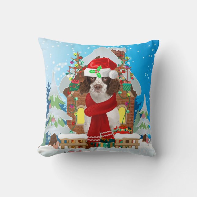 English Springer Spaniel dog with Christmas gifts Cushion (Front)