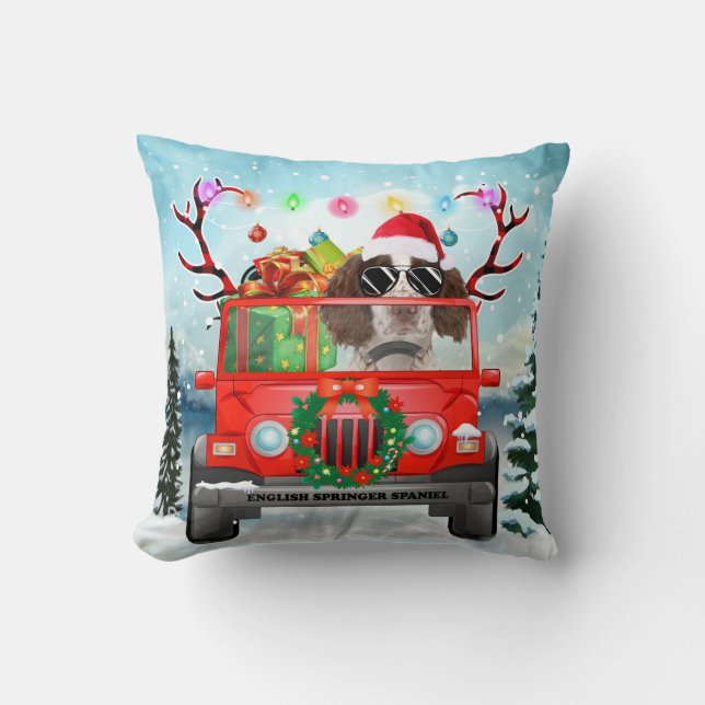 English Springer Spaniel dog with Christmas gifts Cushion (Front)