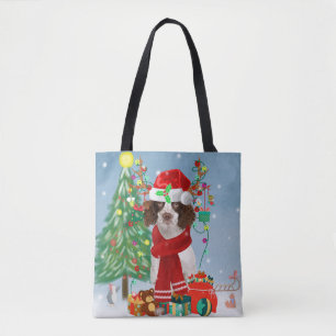 English Springer Spaniel dog with Christmas gifts  Tote Bag