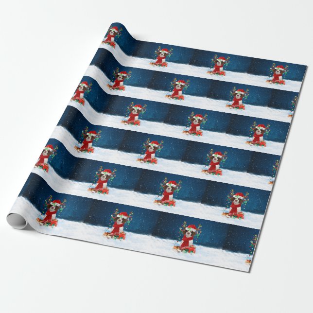 English Springer Spaniel dog with Christmas gifts Wrapping Paper (Unrolled)