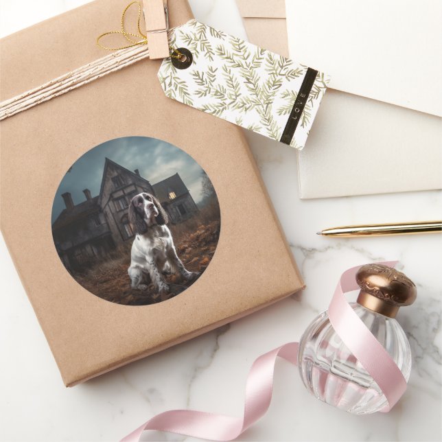 English Springer Spaniel Halloween Scary Classic Round Sticker (Gifting)