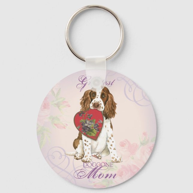 English Springer Spaniel Heart Mum Key Ring (Front)
