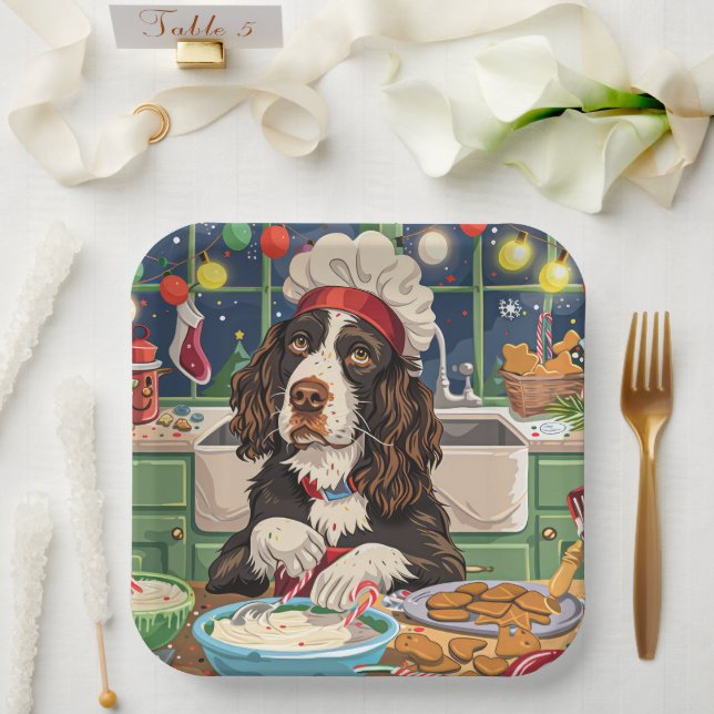 English Springer Spaniel Holiday Baking: Festive  Paper Plate (Wedding)