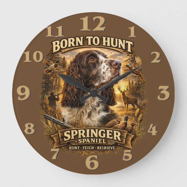 English Springer Spaniel Hunting Dog Large Clock (Front)