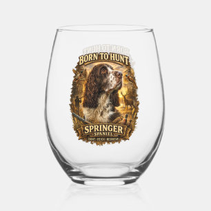 English Springer Spaniel Hunting Dog Stemless Wine Glass