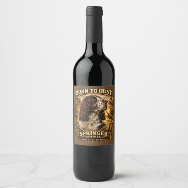 English Springer Spaniel Hunting Dog Wine Label (Front)