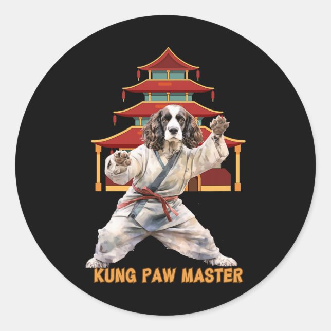 English Springer Spaniel Karate Martial Arts Dog L Classic Round Sticker (Front)