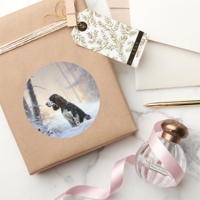 English Springer Spaniel Let It Snow Christmas Classic Round Sticker (Gifting)
