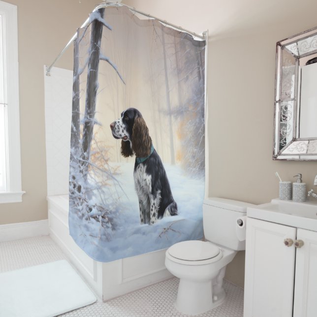 English Springer Spaniel Let It Snow Christmas Shower Curtain (In Situ)