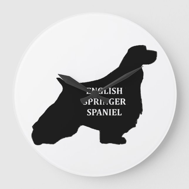 english springer spaniel name silhouette large clock (Front)