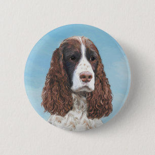 English Springer Spaniel Painting Original Dog Art 6 Cm Round Badge