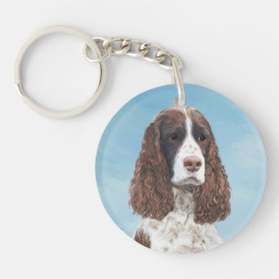 English Springer Spaniel Painting Original Dog Art Key Ring