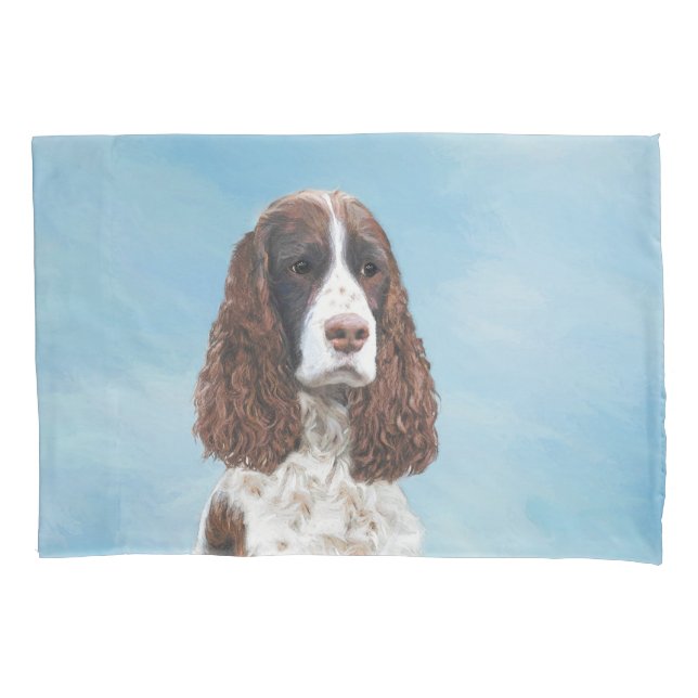 English Springer Spaniel Painting Original Dog Art Pillowcase (Front)